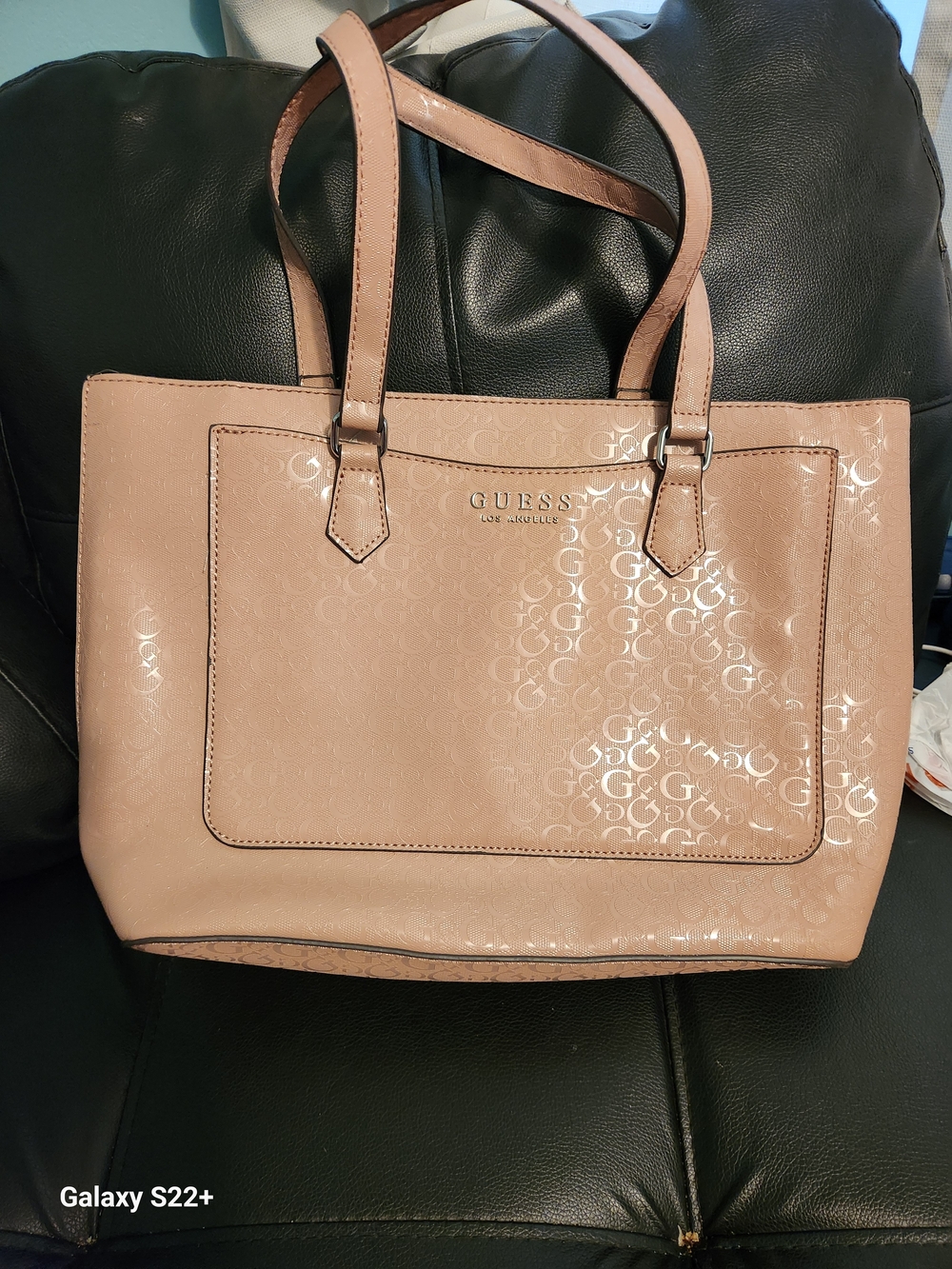 GUESS Pink Patent Logo Tote Bag